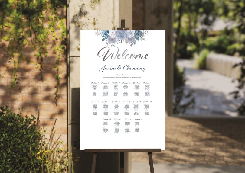 Blue Floral Wedding Seating Plan
