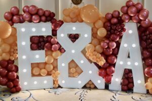 LED Letters with Balloon Arrangements